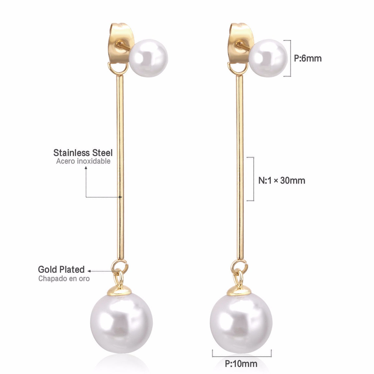 Darcy’s earrings single or several pearls 925 silver sterling stud,plated 18 k gold